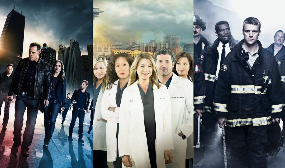 Collage aus Keyvisuals zu «Greys Anatomy», «Chicago Fire» und «Chicago PD»