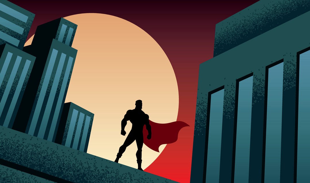 Illustration von Superman zwischen Häuserblocks